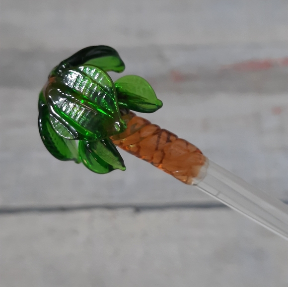 Vintage Hand Blown Art Glass Swizzle Stir Sticks Palm Trees Set of 2 - Picture 12 of 14